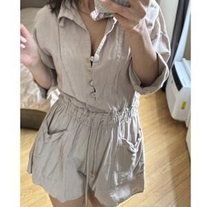 Zara beige linen/cotton romper, safari or beach resort playsuit Size L